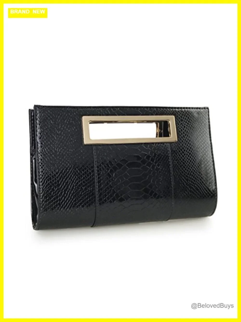 Faux Leather Crocodile Pattern Clutch with Cut-Out Metal Handle and Chain Strap
